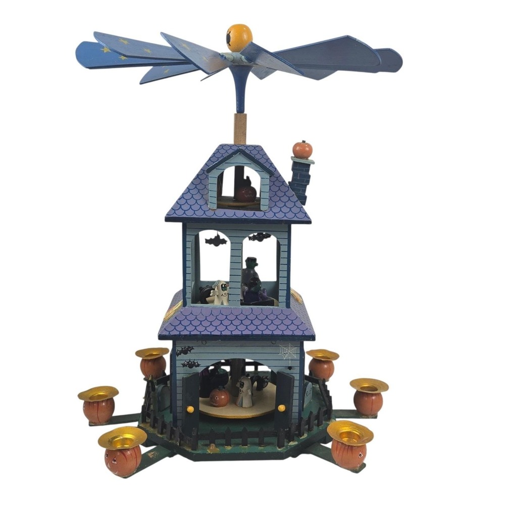 RARE Vintage 80s German Style Halloween Candle Pyramid 3-Tier Haunted House READ